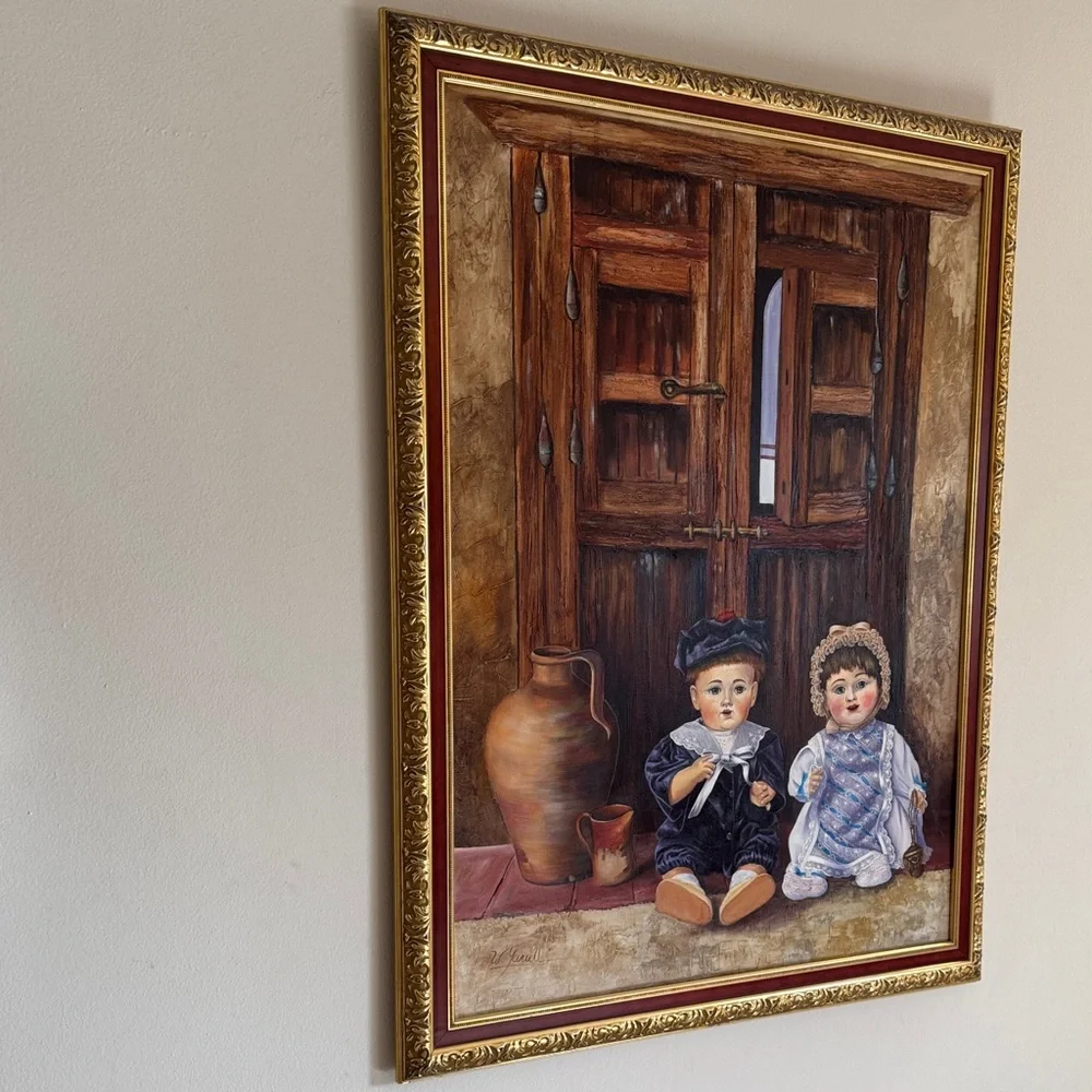 Charming Rustic Framed Art with Dolls